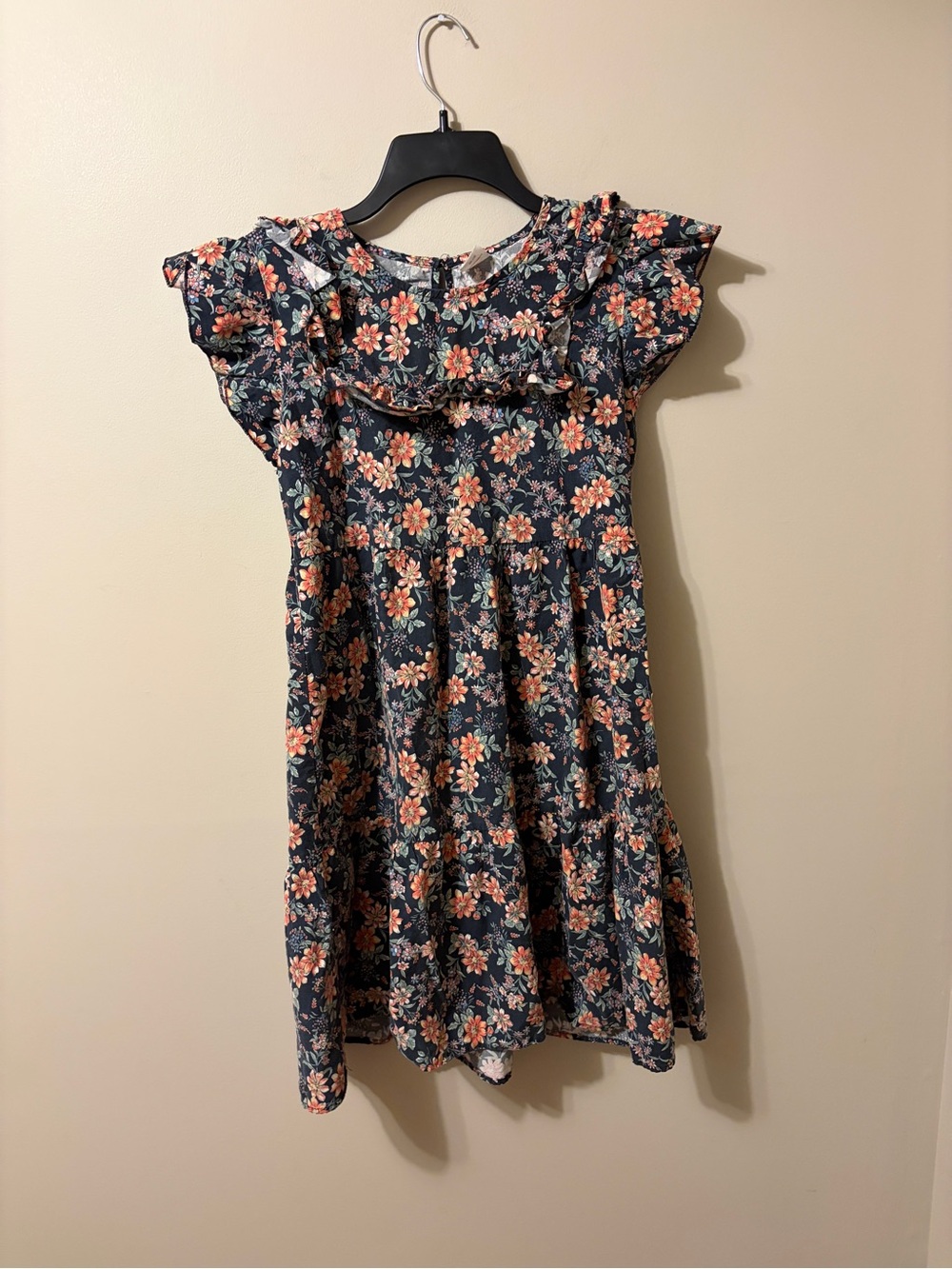 wonder nation Navy Floral Ruffle Dress with Pink Flowers Girls XXL